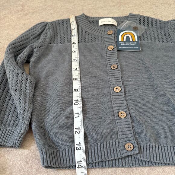 Quincy Mae gray pointelle knit cardigan sweater NEW Kids 2/3 puff sleeve organic - Picture 4 of 8